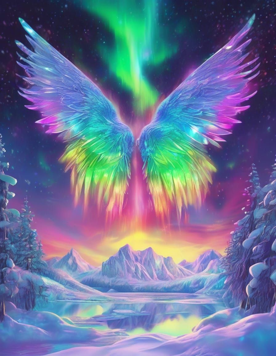 Aurora Wings over Frozen Lake: Cosmic Illustration