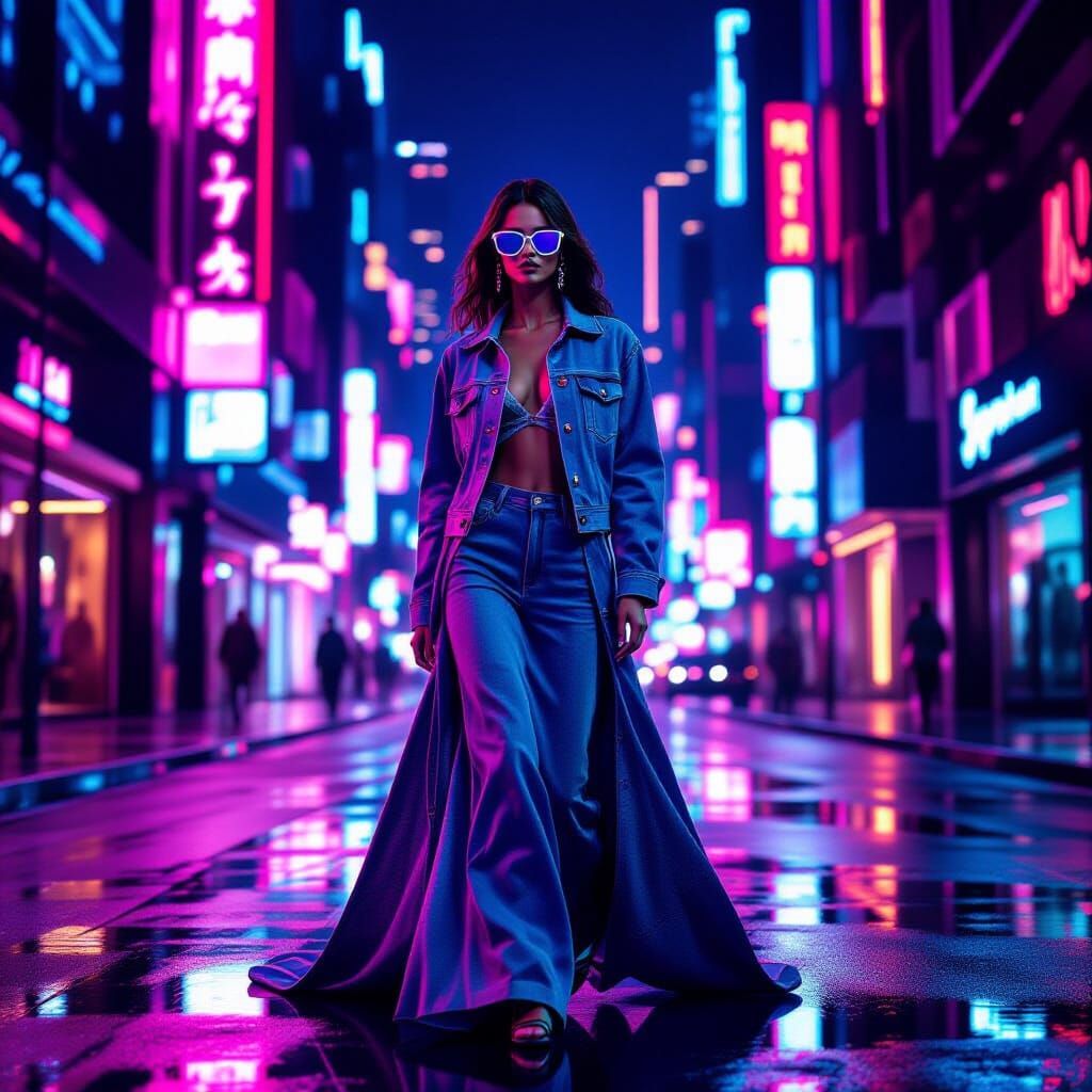 Cyberpunk Girl in Neon City Street