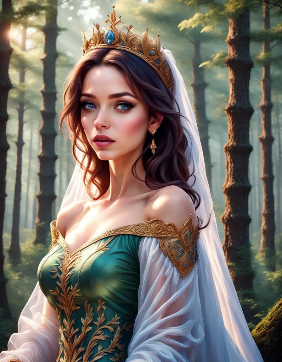 Beautiful Princess in Enchanted Forest: 8K Resolution