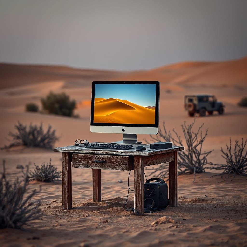 Surrealist Dreamscapes: Computer Glows in Desert Oasis