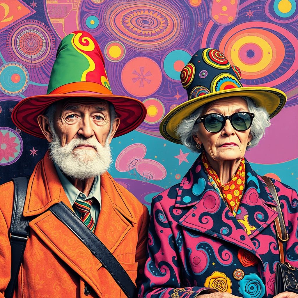 Psychedelic Travelers in Pop Art Style