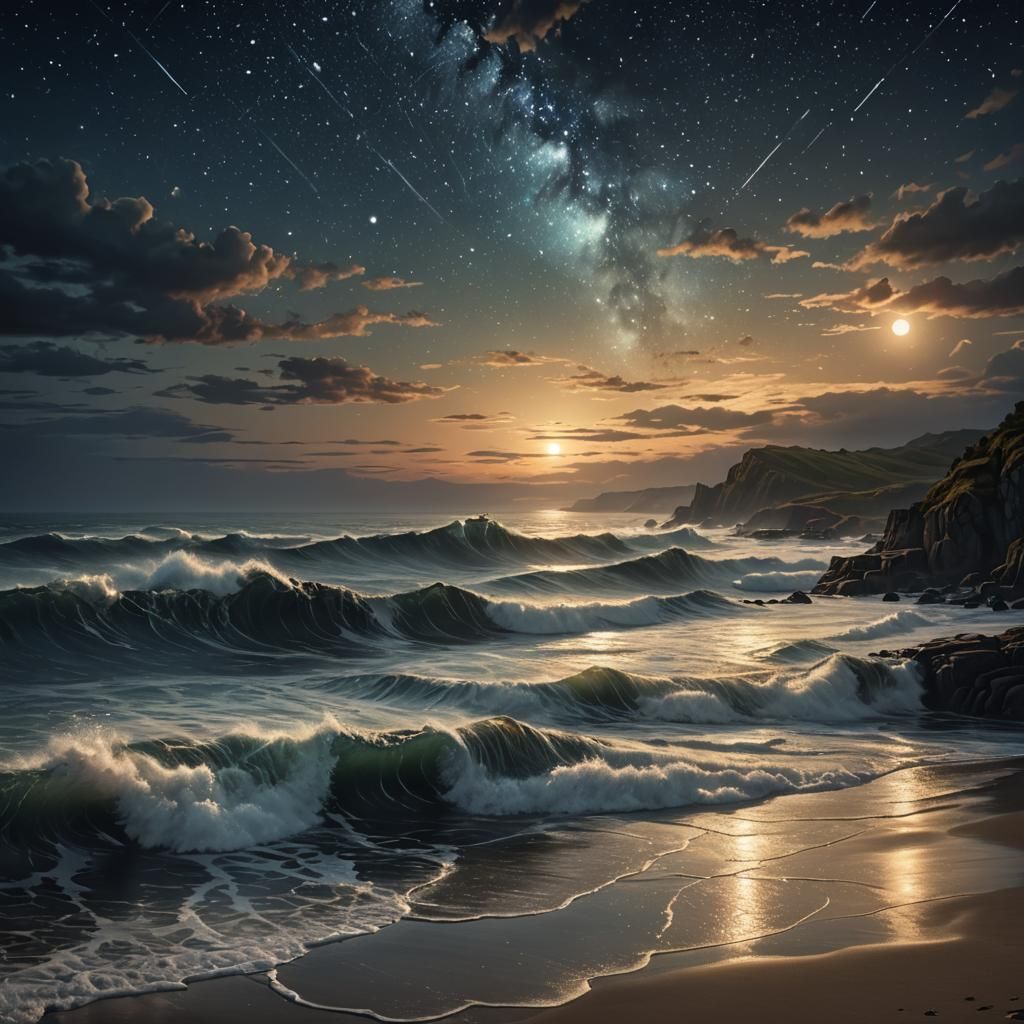 Epic Summer Night Seascape: Digital Matte Painting