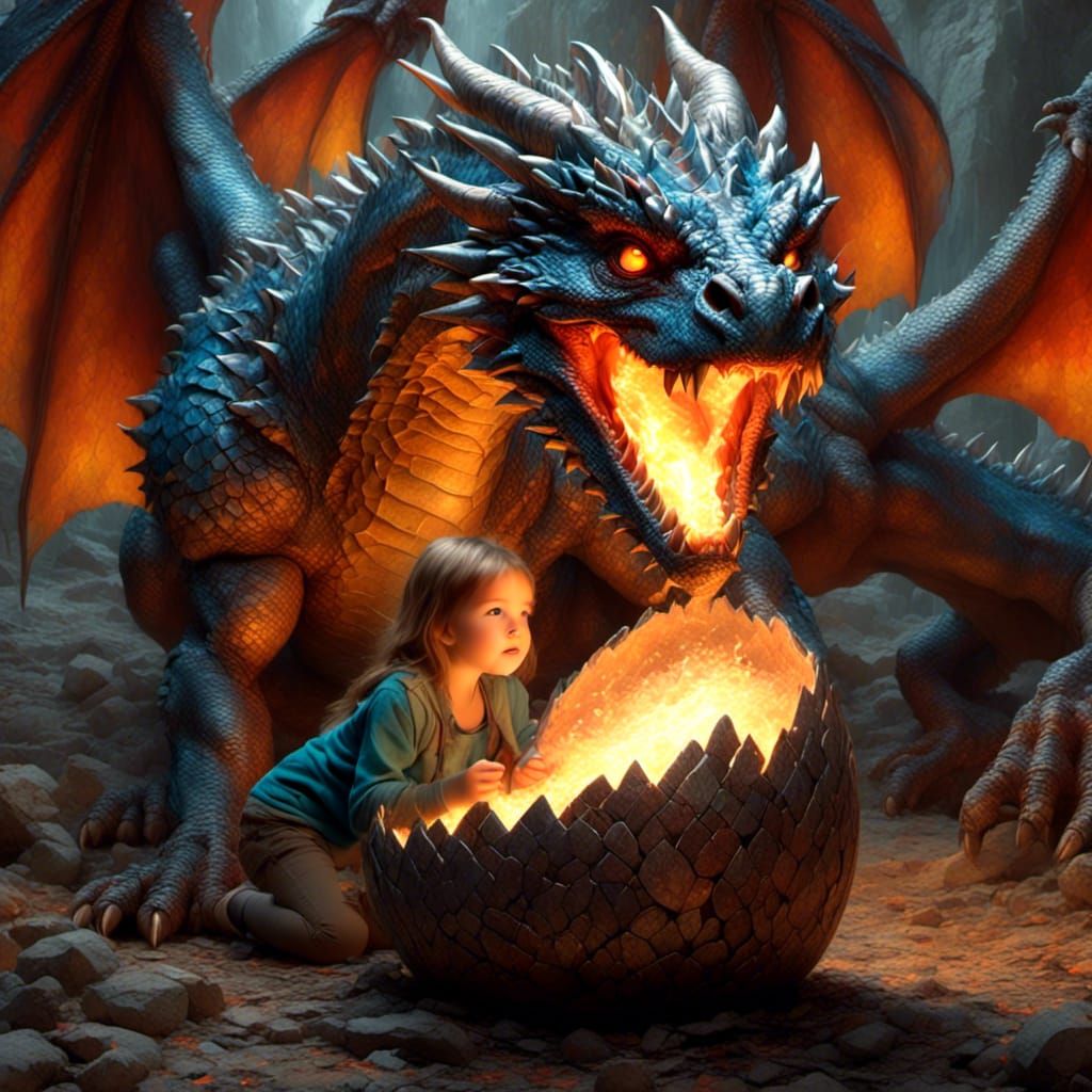 Girl and Hatching Dragon in Photorealistic Style