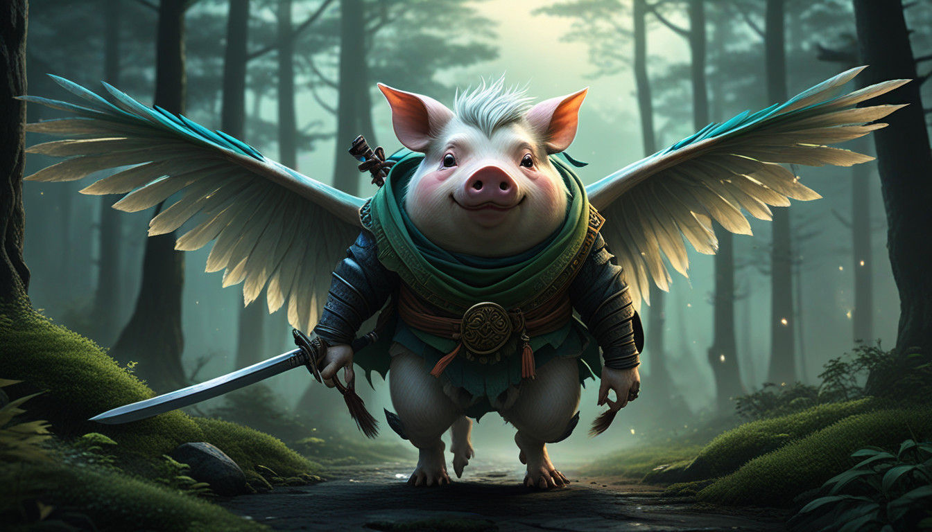 Mystical Moonlit Ninja Pig in Vibrant Digital Art