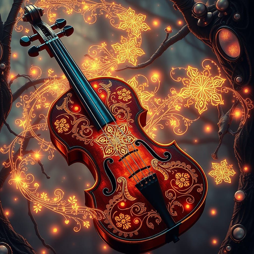 Whimsical Violin in Enchanted Forest Style