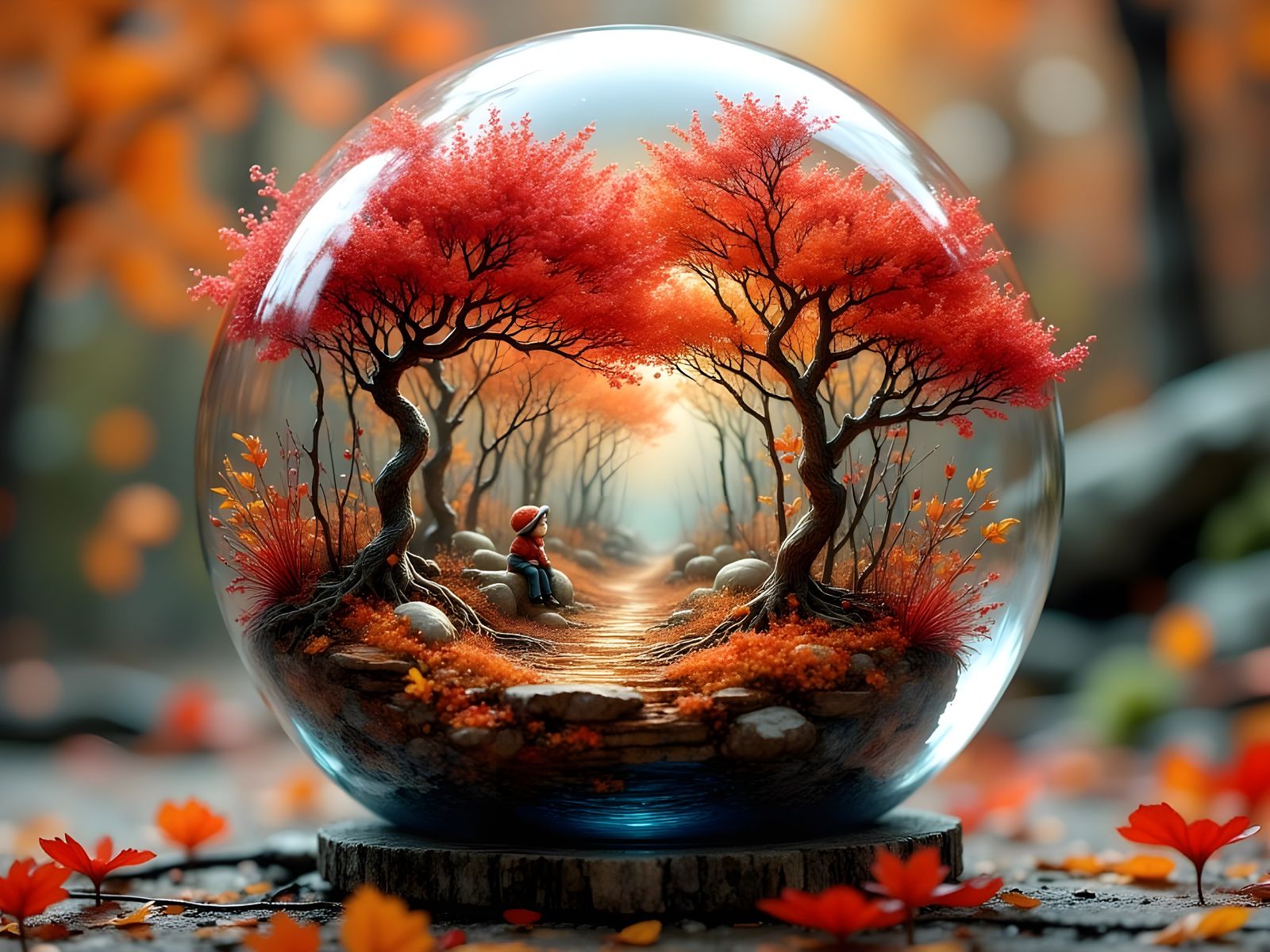 Mystical Autumn Forest in Glass Sphere