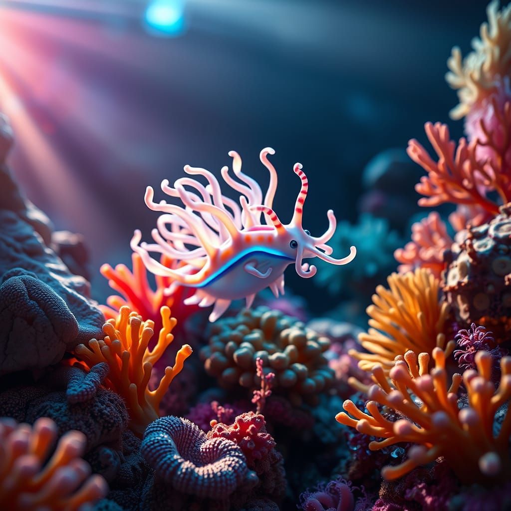 Bioluminescent Nudibranch Dancing in Coral Reef