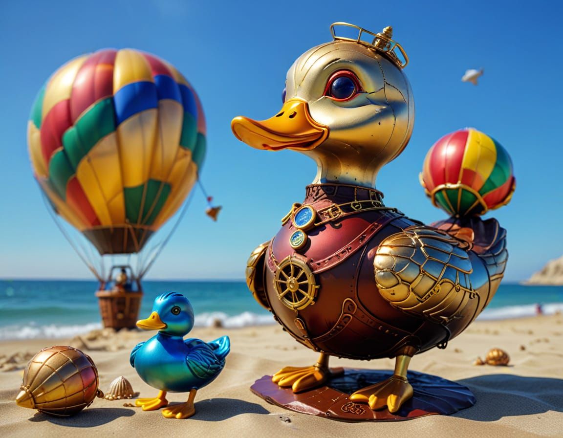 Steampunk Chocolate Duck Sculpture on Beach