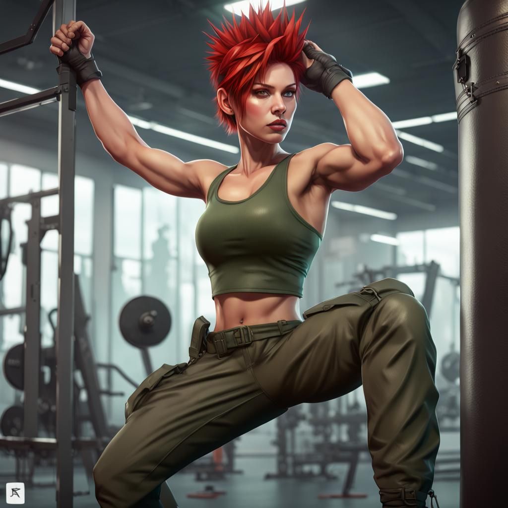 Female Soldier Gym Portrait in Art Nouveau Style
