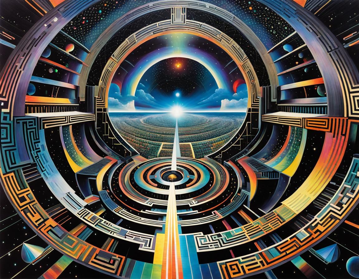 Art Deco Spaceship Navigates Geometric Maze