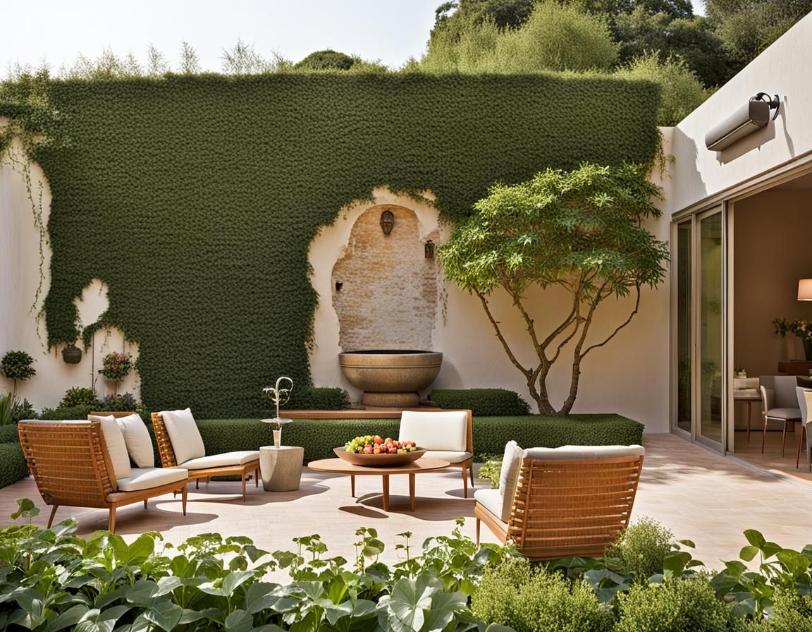 Calm Outdoor Space with Brick and Floral Design