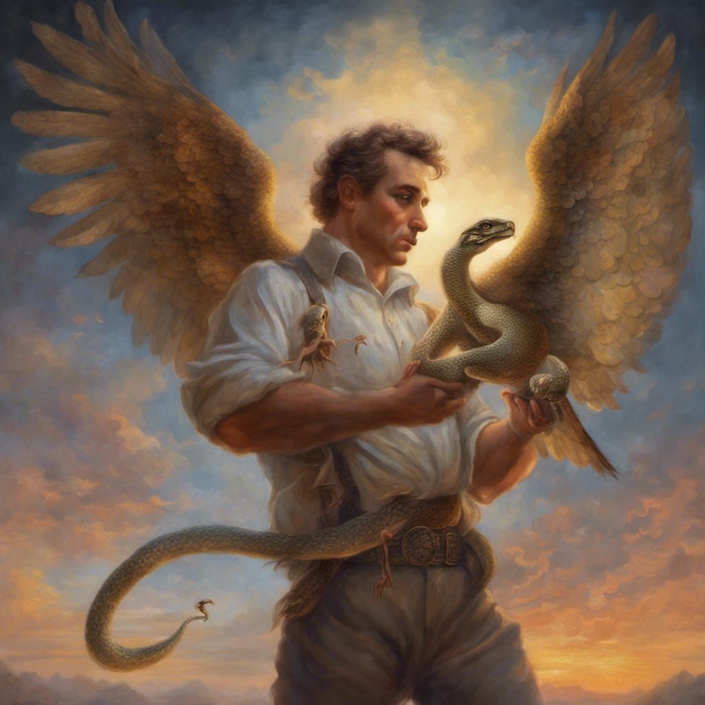 Ethereal Eagle-Man Sunset Flight: Fantasy Art