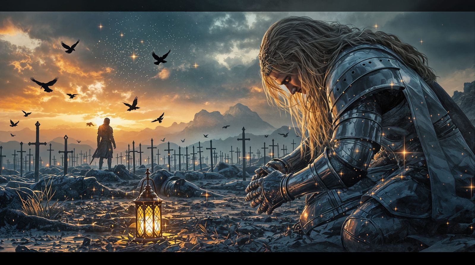 Epic Fantasy Knight in Sunset Vigil