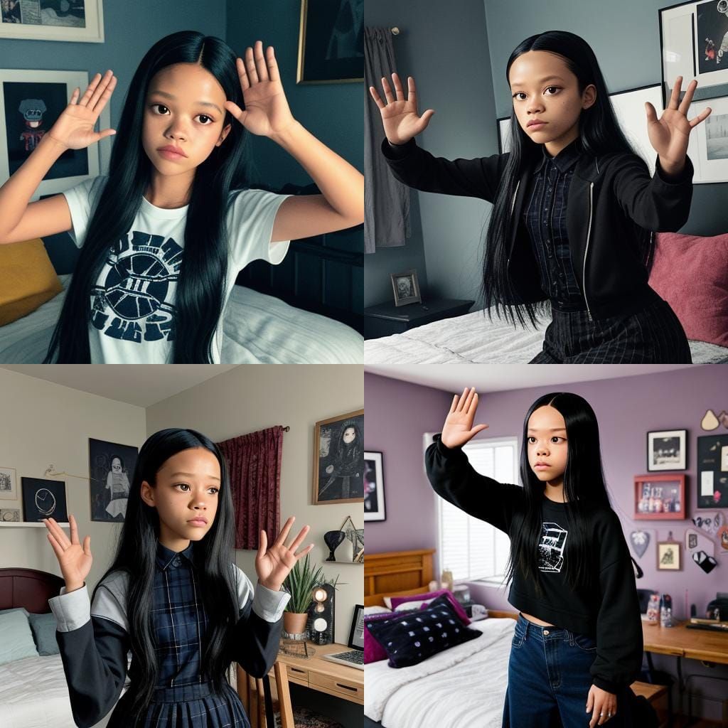 Wednesday Addams High-Five in Goth Teen Bedroom