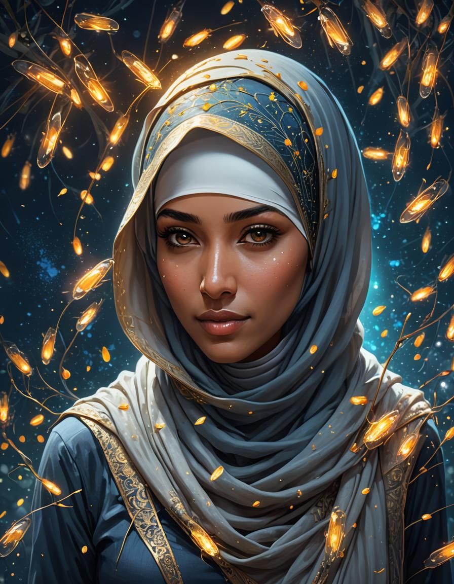 Firefly Veil: Portrait of a Girl in Hijab