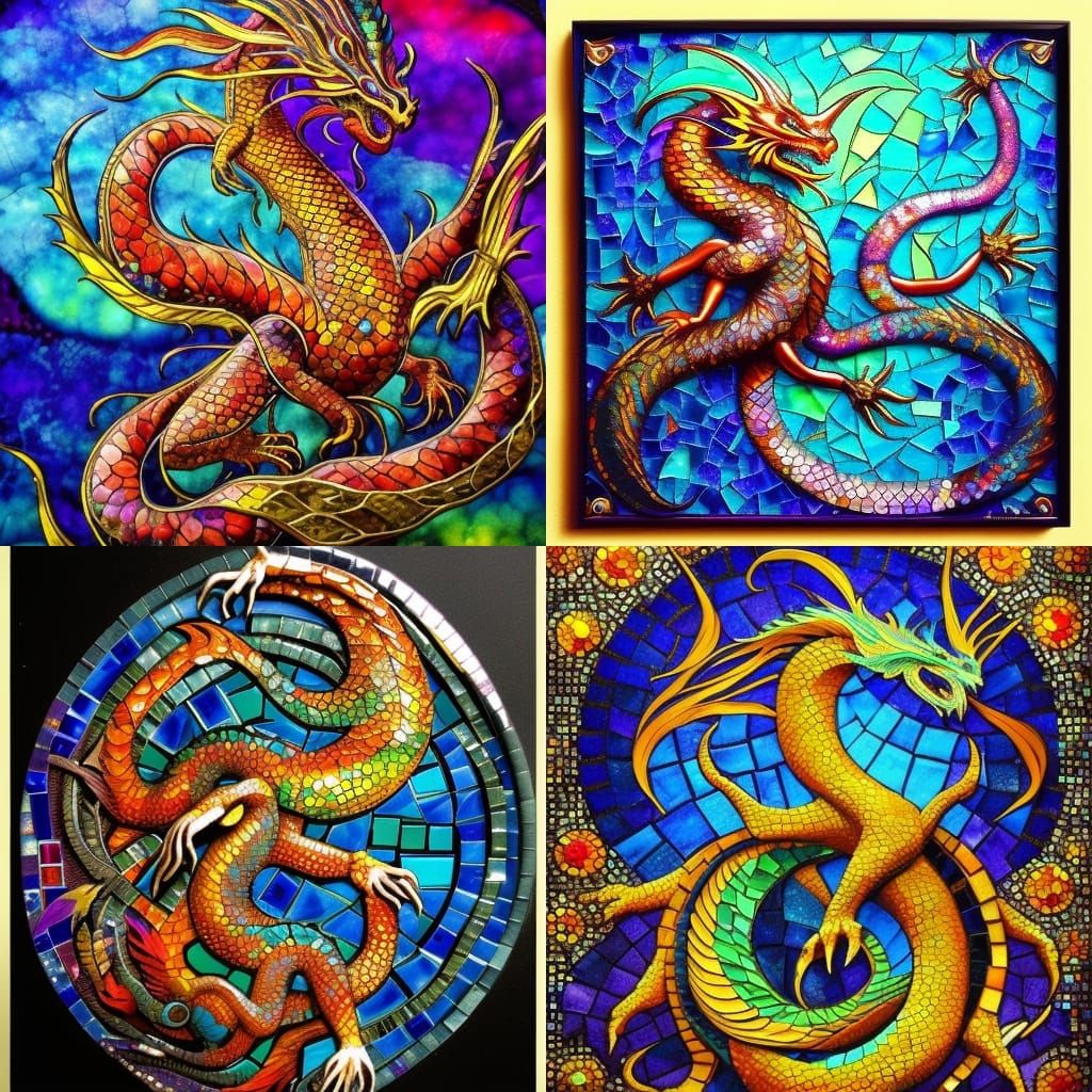Vibrant Stained Glass Dragon Mosaic