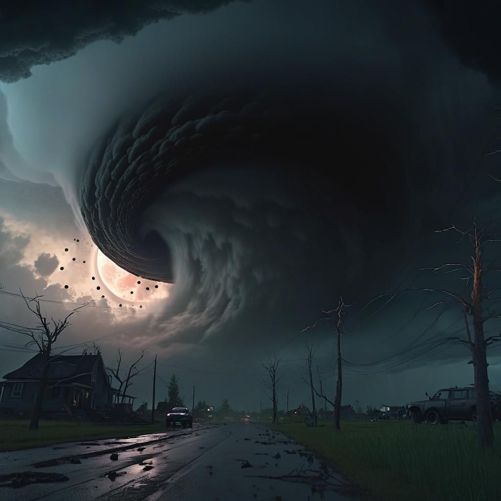 Tornado Under Black Moon Digital Matte Painting