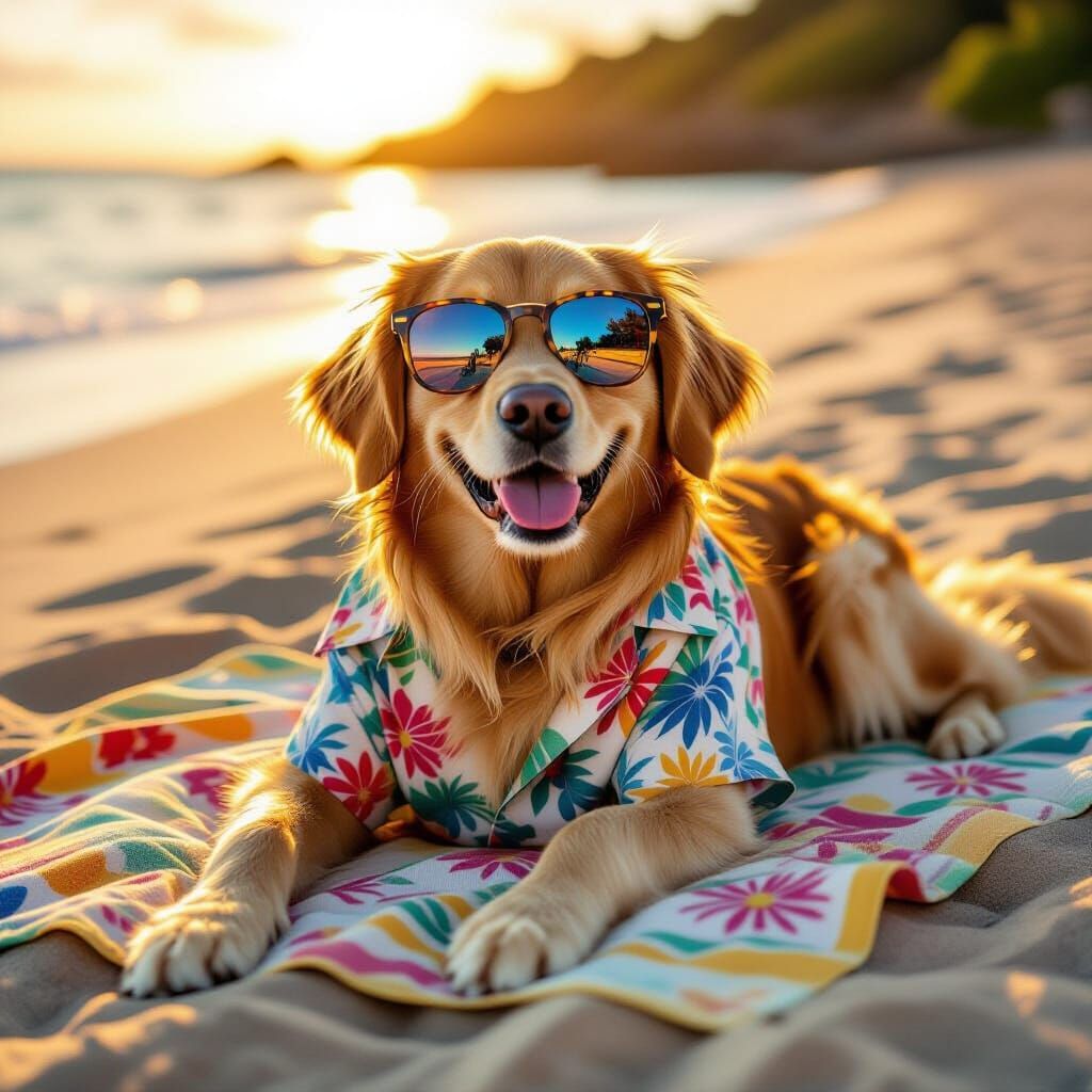 Chill Dog in Sunglasses on Beach Towel