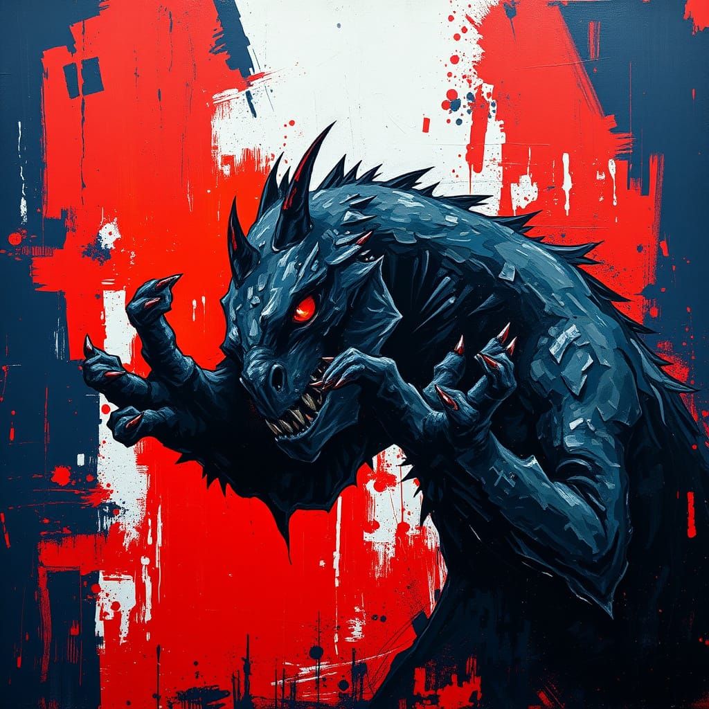 Expressive Monster Portrait in Abstract Acrylic Style