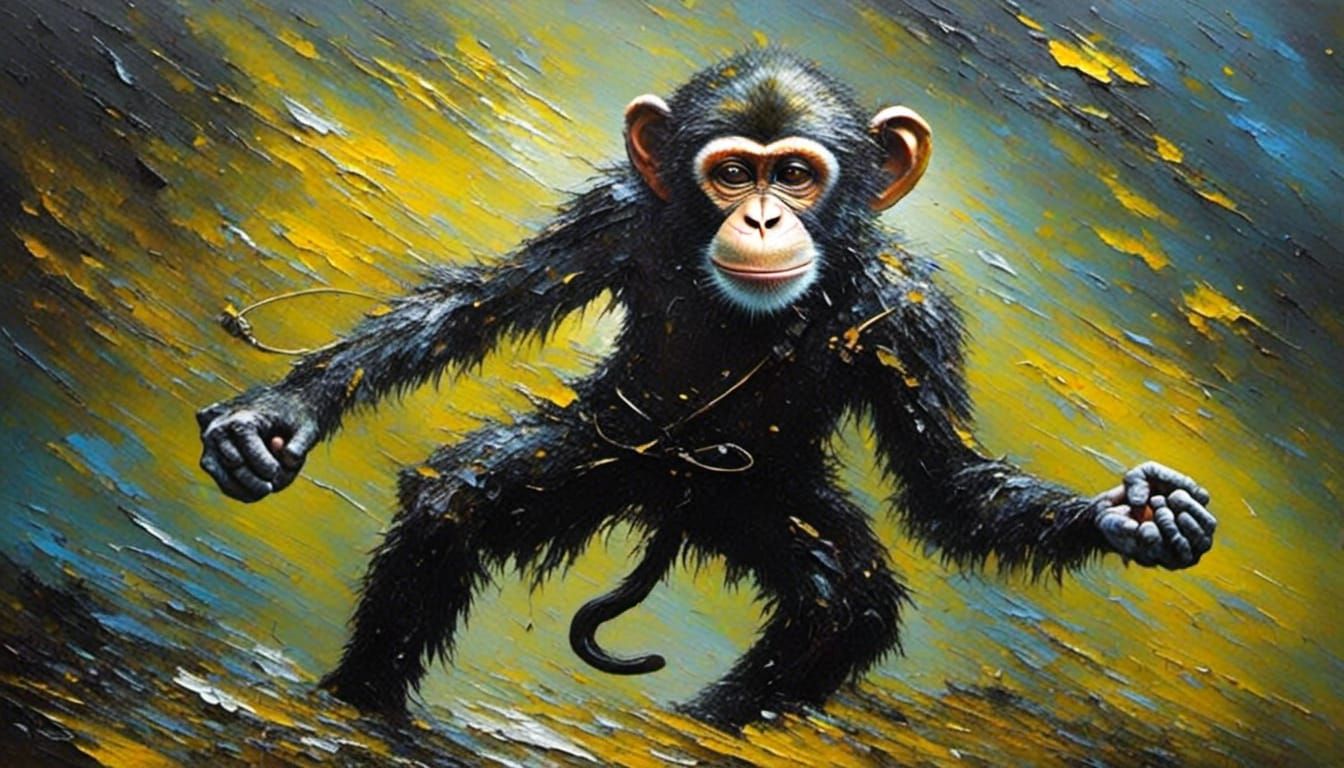 Dancing Monkey in Impasto Style
