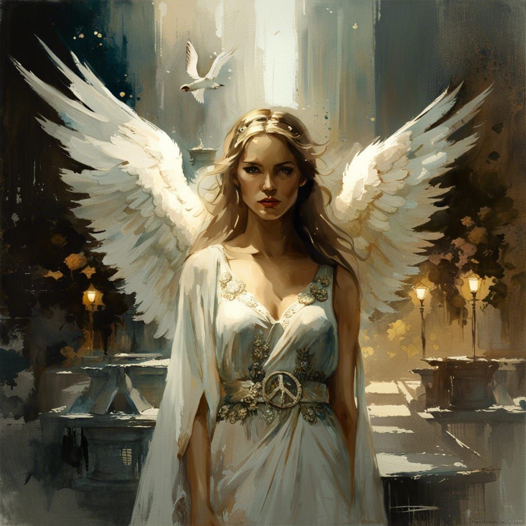 Mystical Angel of Peace: Watercolor Painting