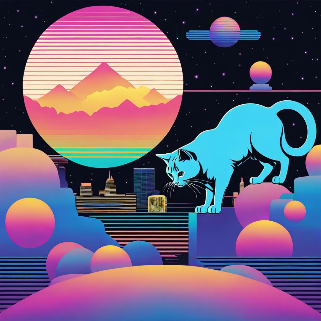 Cat statue Vaporwave 90s web design Stipple textured Cat statue Vaporwave heart Vaporwave 90s web design Line art emphas...