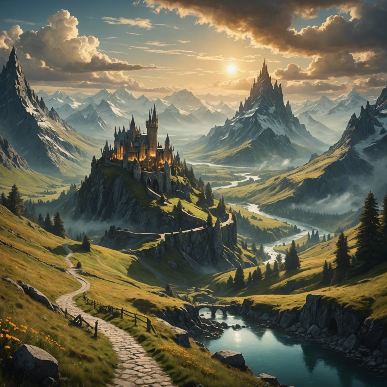 Fantasy Adventurers Journey Through Glorious Landscape