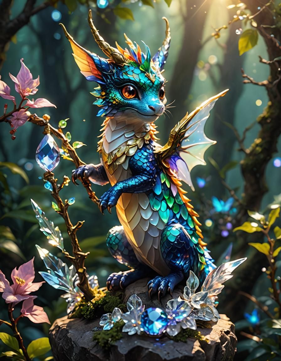 Multichromatic Fairy Dragon on Crystal Branch