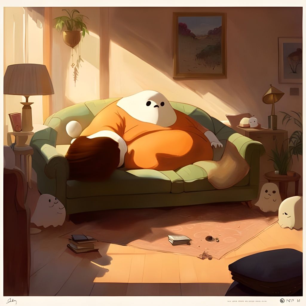 Adorable Ghost Sleeping on Sofa in Pixar Style