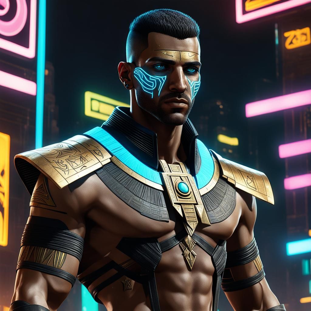 Cyberpunk Pharaoh with the Eye of Ra