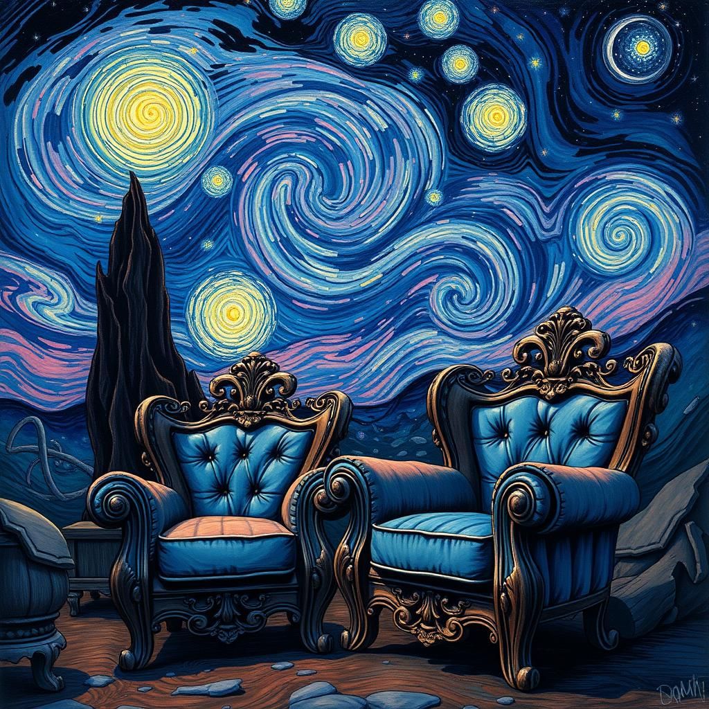 Armchairs in Starry Sky: Van Gogh Inspired Sci-Fi