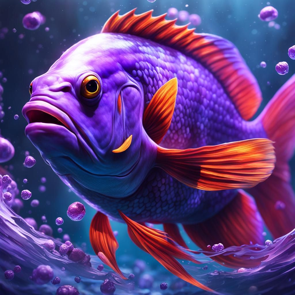 Purple Fish Portrait in Hyperrealistic Digital Art