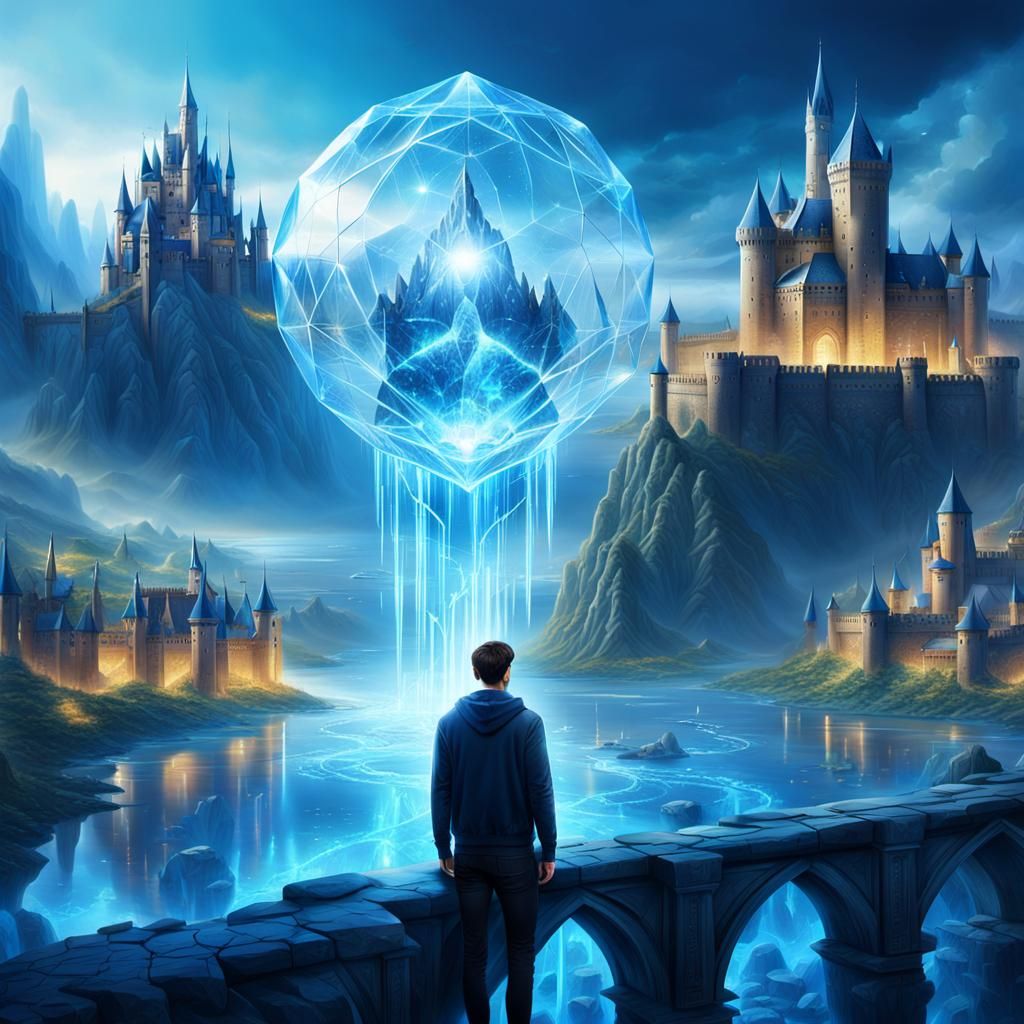 Medieval Crystal City with Flowing Energy, Fantasy Art