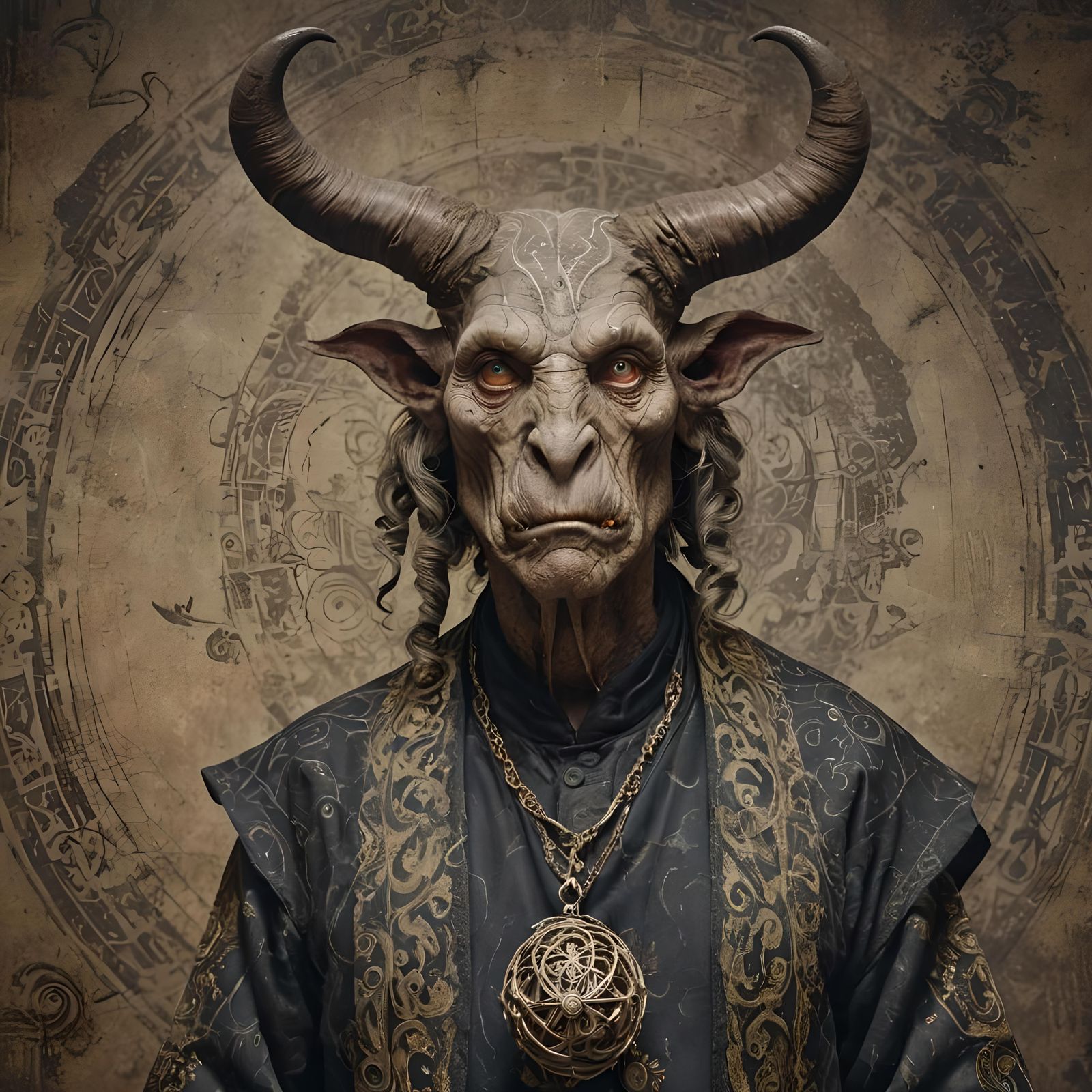 Mystical Horned Creature in Dark Fantasy Style