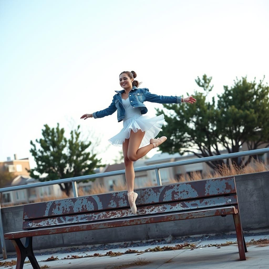 Ballet Dancer Leaps from Rusty Bench in Edgy Street Fashion