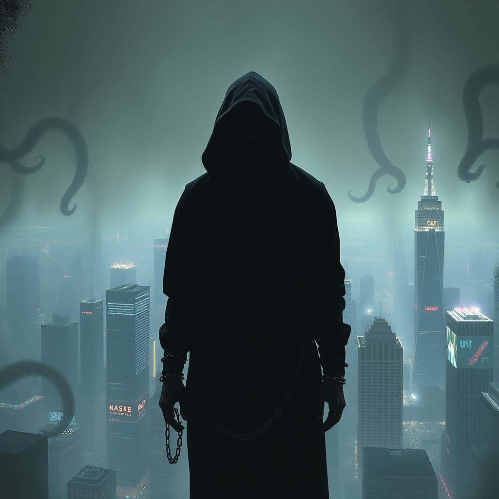 Ethereal Dystopia in Chains: A Haunting Music Album Cover