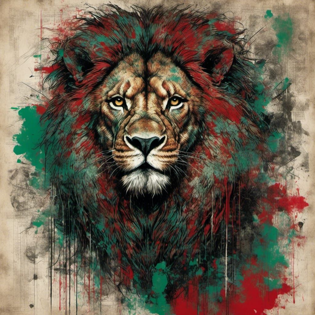Majestic Lion Portrait in Grungy Kenyan Colors