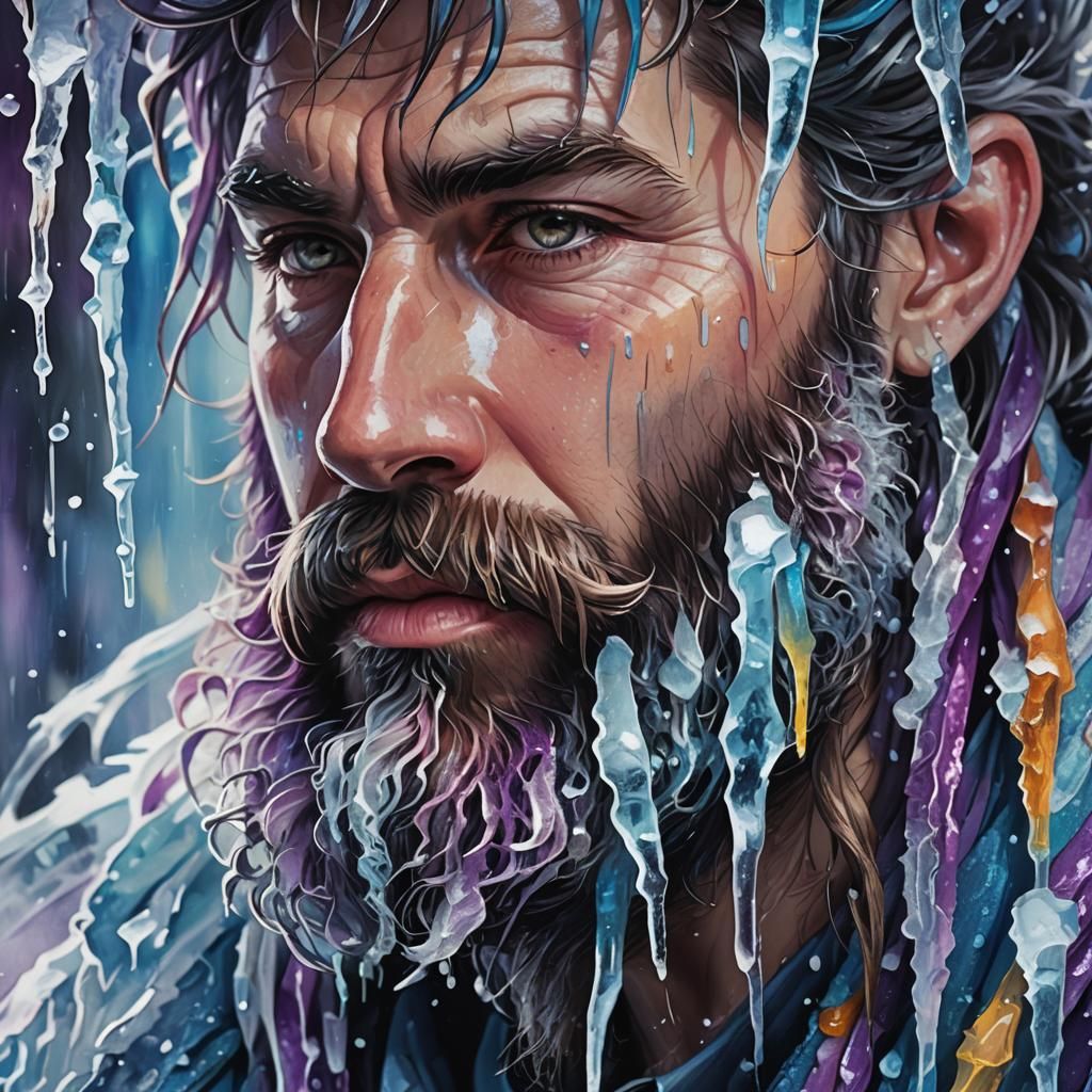 Icy Beard: A Surreal Winter Portrait in Oil
