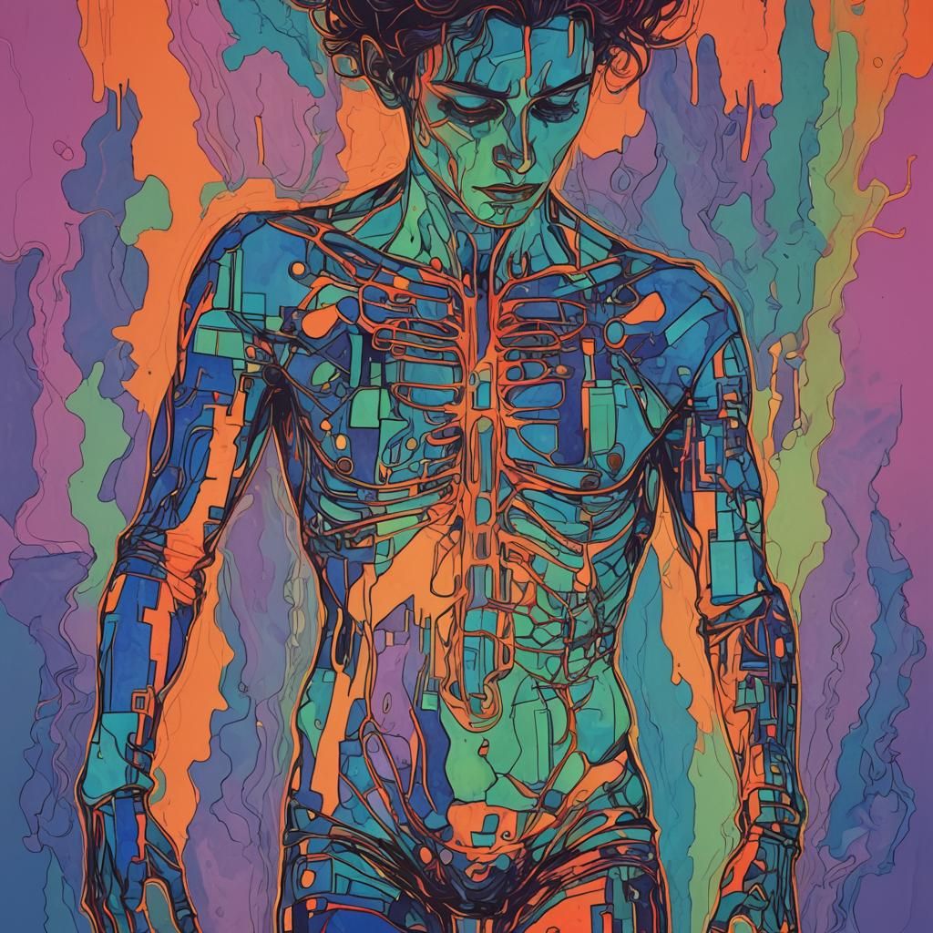 Glitch Art Pagan Ritual Double Exposure Silhouette