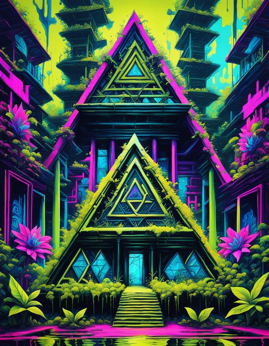 Mysterious Fractal Vine Forest with Mayan Temple