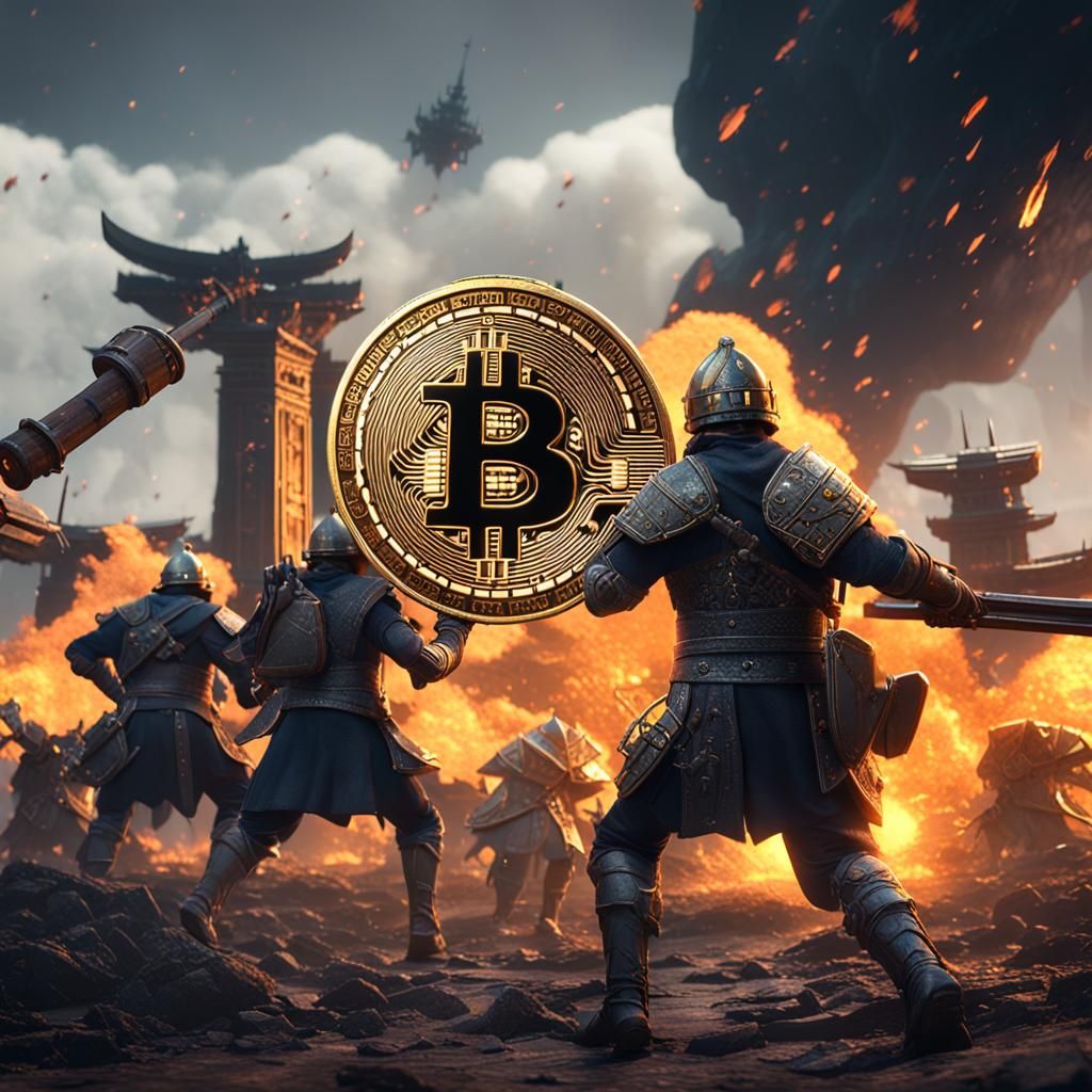 Bitcoin Warrior in Epic 3D Game Scene