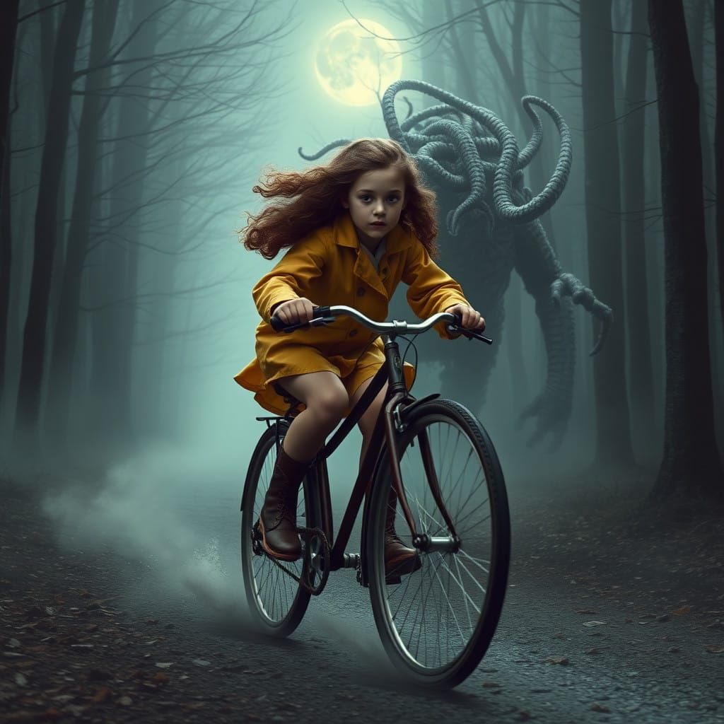 Girl Chases Terror in Moonlit Forest