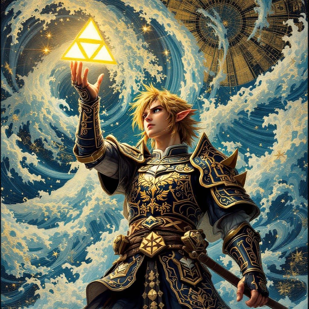 Link in Samurai Armor with Triforce, Japanese Art