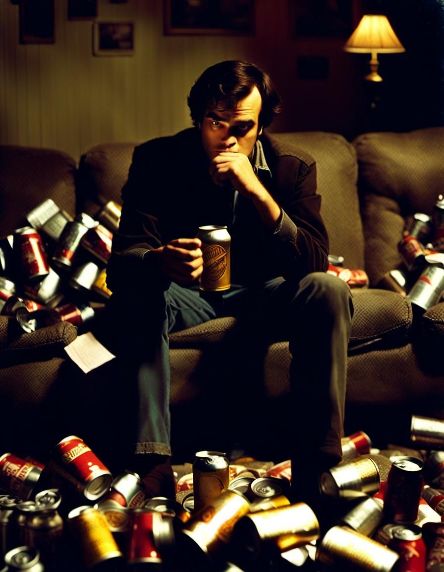 Moody Film Still of Conflicted Man on Couch