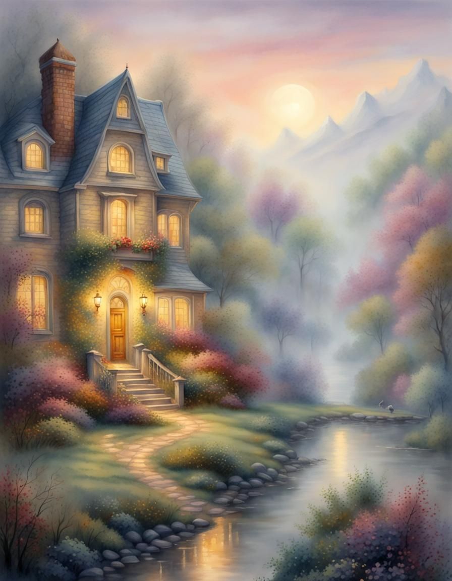 Ethereal Fantasy House in Watercolor Style