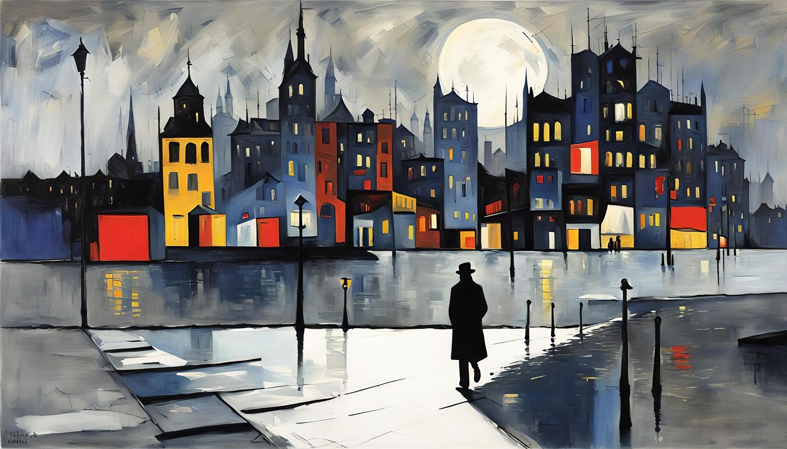 Lonely Cityscape at Night: Abstract and Detailed