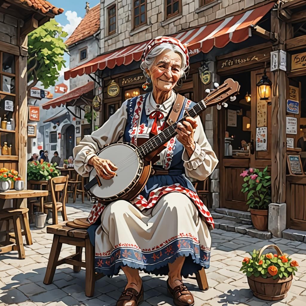 Croatian Woman Plays Banjo in Anime Style