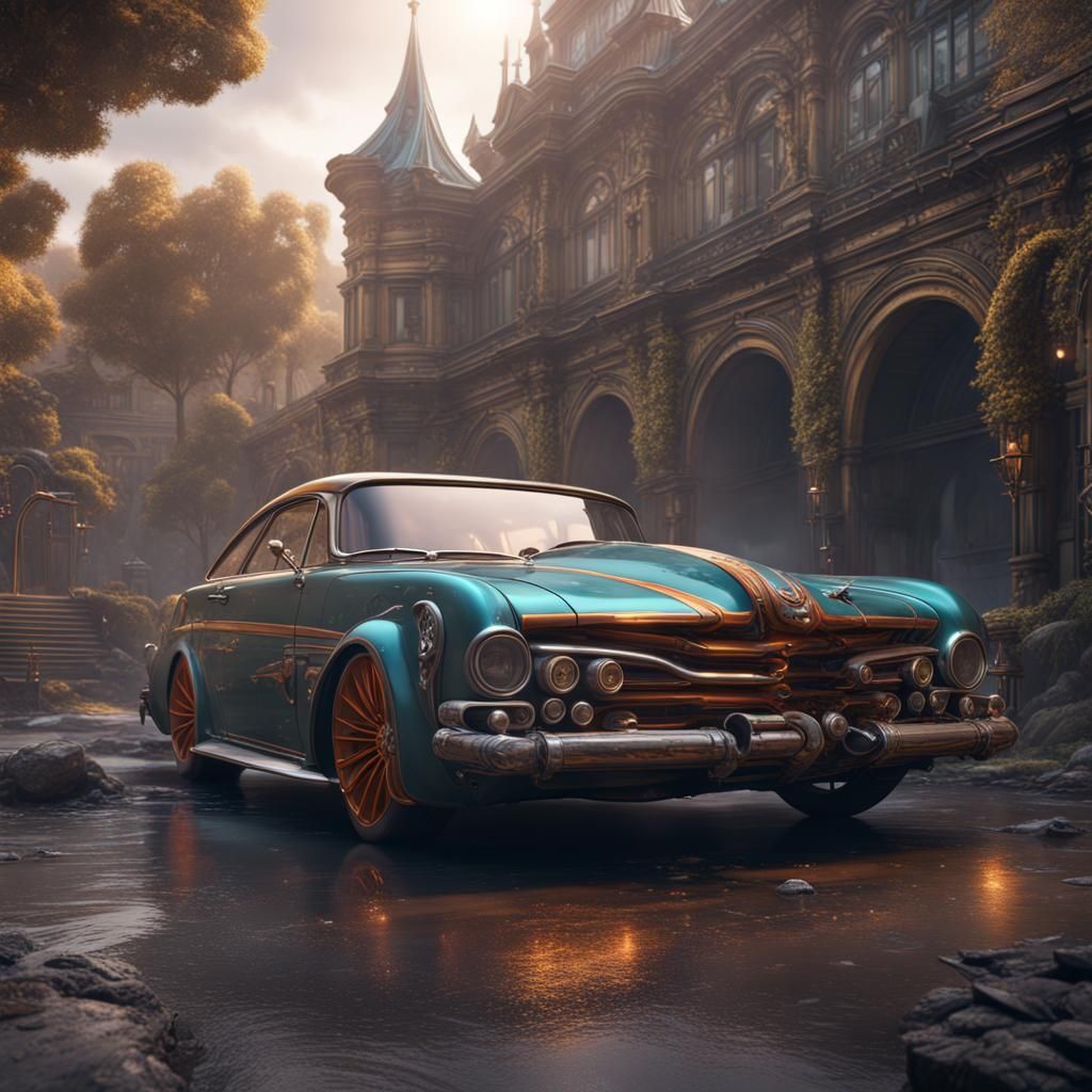 Fantastical Car in Detailed Matte Painting