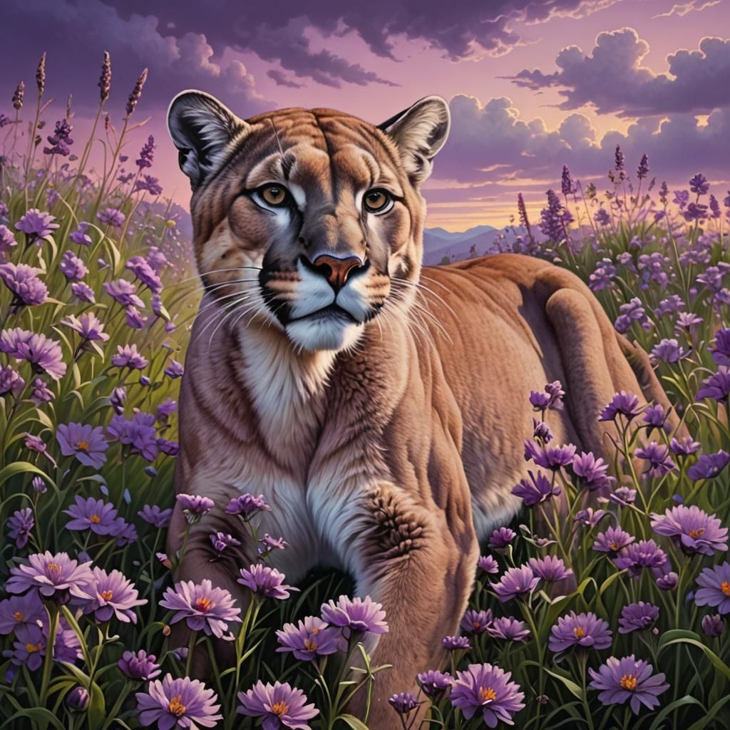 Purple Cougar in a Flowery Meadow