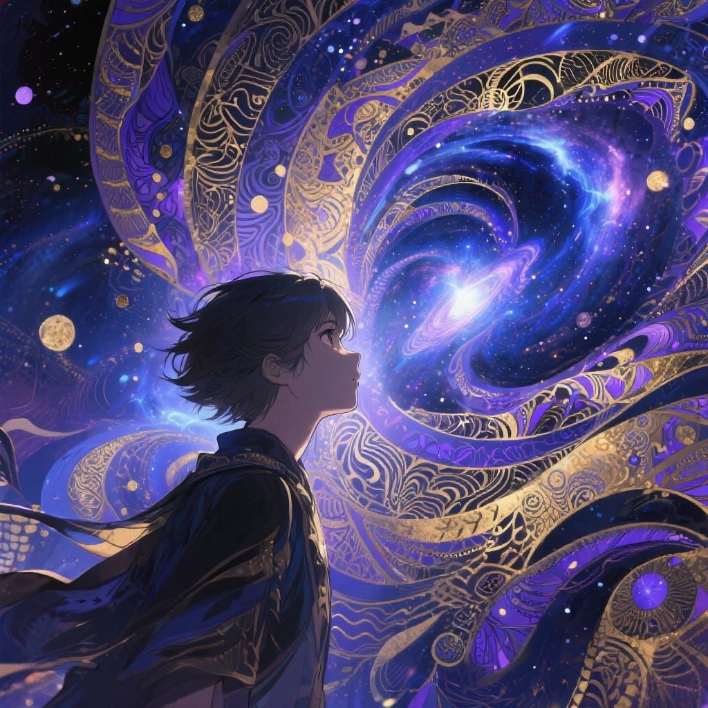 Cosmic Wonder: Figure Gazes into Astral Display